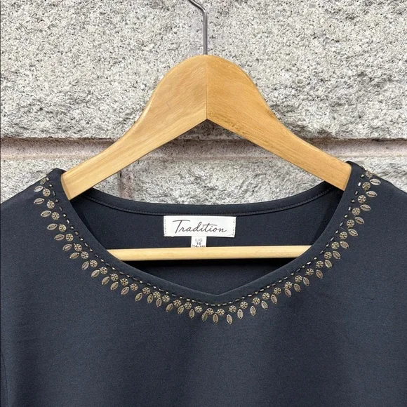 Tradition Black Studded Short Sleeve Top - Picture 3 of 5